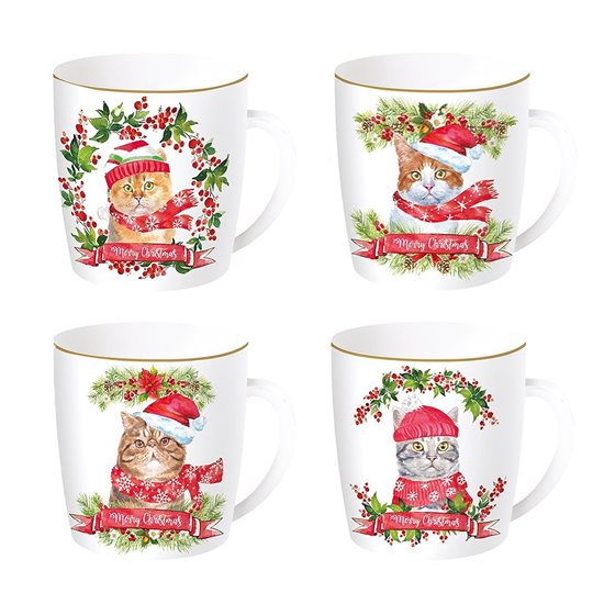 Muga poircealláin, 350 ml, "Christmas Cats" - Branda Nuova R2S