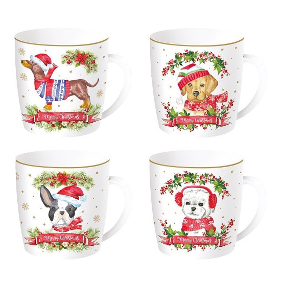 Porcelán bögre, 350 ml, "Christmas Dogs" - Nuova R2S márka
