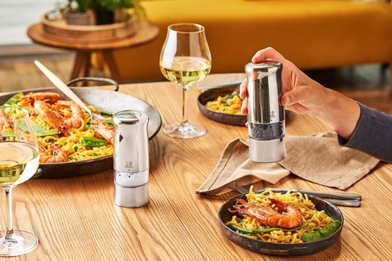 "Zeli" electric pepper grinder, 14 cm, "Brushed Chrome" - Peugeot