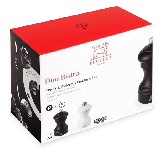 Set mit 2 Salz- und Pfeffermühlen, "Bistro", 10 cm, Weiß und Schwarz - Peugeot