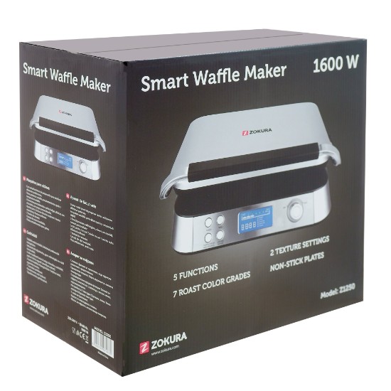 Máquina de waffles Smart, 5 funções, 1600 W - Zokura