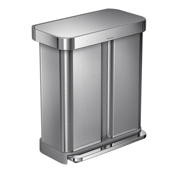 Pedal trash can, dual-compartmented, 58 L, stainless steel - simplehuman
