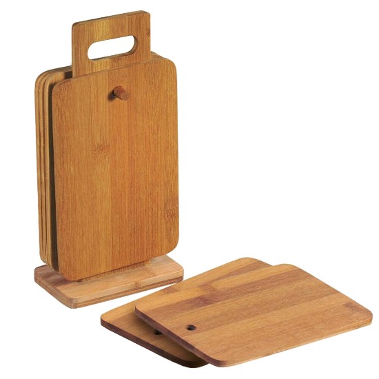 6 chopping boards with stand, 22 x 14 cm, bamboo - Kesper