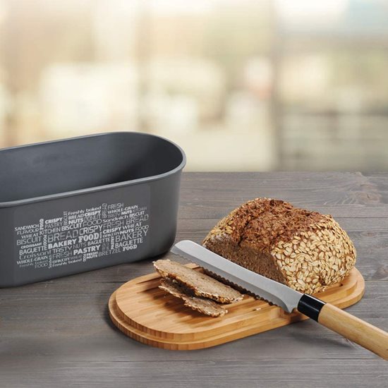 Škatla za kruh z desko za rezanje, 18 x 34 cm, melamin, siva - Kesper