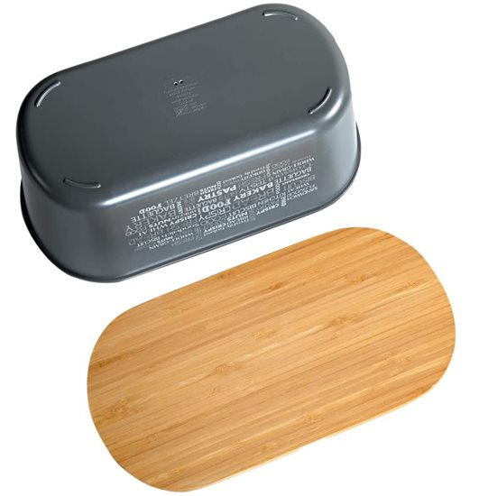 Bread box with chopping board, 18 x 34 cm, melamine, gray - Kesper