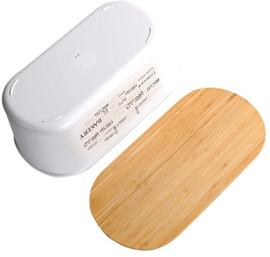 Bread box with chopping board, 18 x 34 cm, melamine, white - Kesper