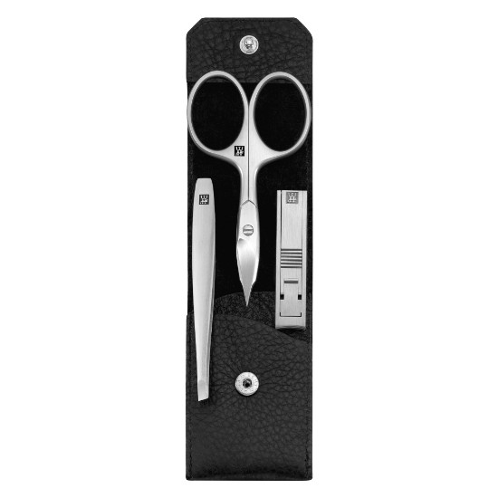 3-piece manicure set, satin stainless steel, black leather pouch holster, PREMIUM - Zwilling