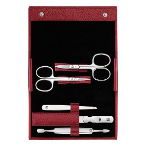 Conjunto de manicure 5 peças, estojo de couro, vermelho, Classic Inox - Zwilling