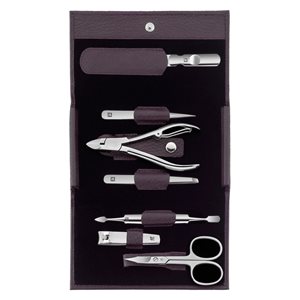 Conjunto de manicure de 7 peças, aço inoxidável, estojo de couro roxo - Zwilling Classic Inox