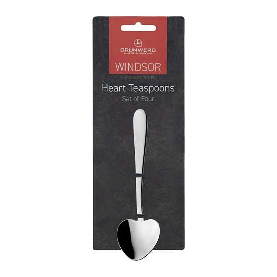 Набор из 4 чайных ложек в форме сердца, нержавеющая сталь, "Windsor" - Grunwerg