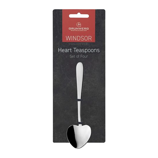 Set of 4 heart-shaped teaspoons, stainless steel, "Windsor" - Grunwerg