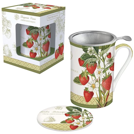 300 ml porcelain mug with infuser, "Jardin Botanique - Strawberry" range - Nuova R2S