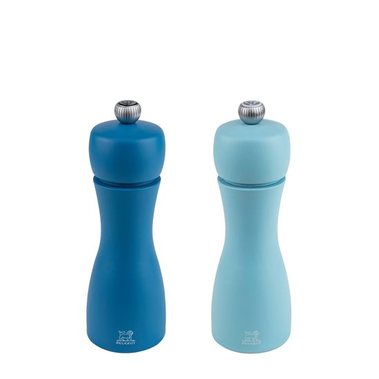 Sett ta' 2 grinders tal-melħ u tal-bżar, "Tahiti Duo Summer", 15 cm, Petroleum u Sky blue - Peugeot