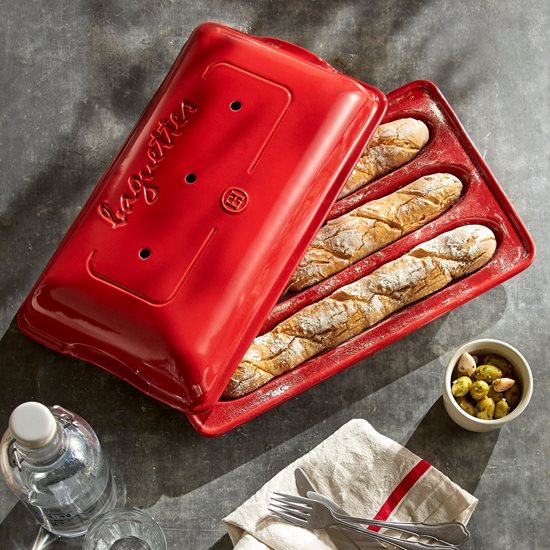 Baguette baking dish, ceramic, 39.5 x 23 cm/3.7 l, Burgundy - Emile Henry