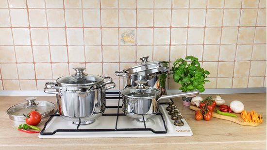 Stainless steel cookware set, 8 pieces - Zokura