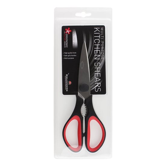 Kitchen scissors, 21.5 cm, stainless steel, Black/Red - Grunwerg