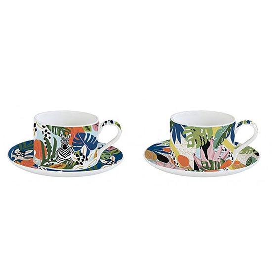 2 porcelianinių puodelių "Tropical Vibes" rinkinys su lėkštutėmis, 240 ml - Nuova R2S