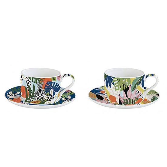 Conjunto de 2 xícaras de porcelana "Tropical Vibes" com pires, 240 ml - Nuova R2S