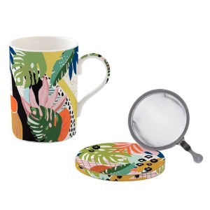 "Tropical Vibes"  350 ml porcelain cup with lid and infuser - Easy Life