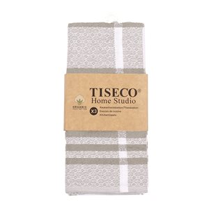 Zestaw 3 ręczników kuchennych, bawełna organiczna, 50x70 cm, beżowy - Tiseco