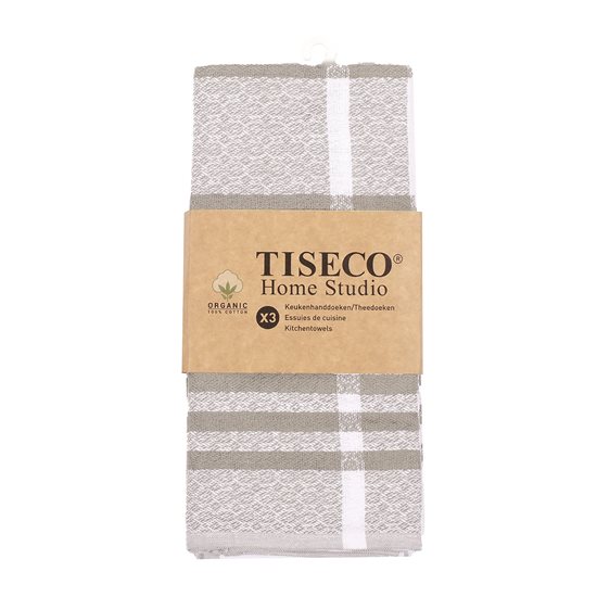 Set of 3 kitchen towels, organic cotton, 50x70 cm, Beige - Tiseco