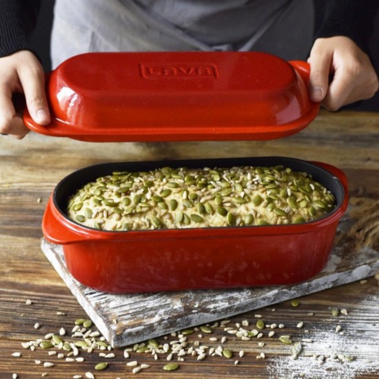 Bread tray with lid, cast iron, 28 × 12 cm, Red – LAVA