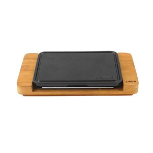 Żeliwna płyta grzewcza 22x16 cm z drewnianym stojakiem i podstawą ze stali nierdzewnej - marka LAVA