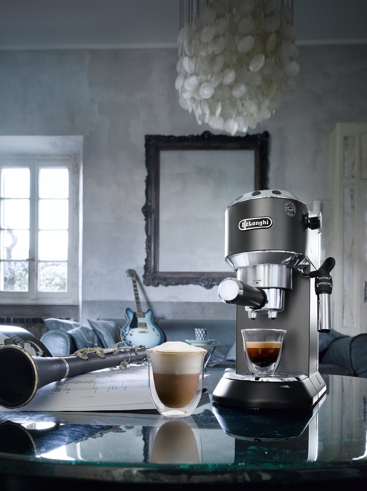 Manual espresso machine, 1300W, "Dedica", black | KitchenShop