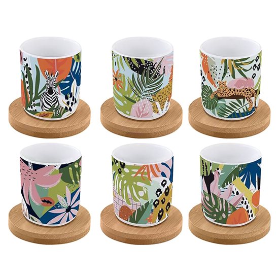 Set 6 skodelic in krožničkov, porcelan, 70 ml, "Tropical Vibes" - znamka Nuova R2S