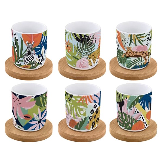 Conjunto de 6 xícaras e pires, porcelana, 70 ml, "Tropical Vibes" - marca Easy Life