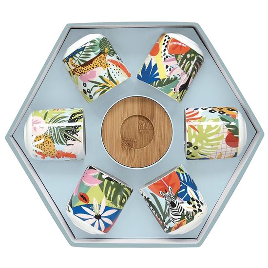 Conjunto de 6 xícaras e pires, porcelana, 70 ml, "Tropical Vibes" - marca Nuova R2S