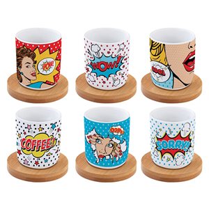 Set of 6 "Pop Art" cups with saucers, porcelain, 70 ml  - Nuova R2S