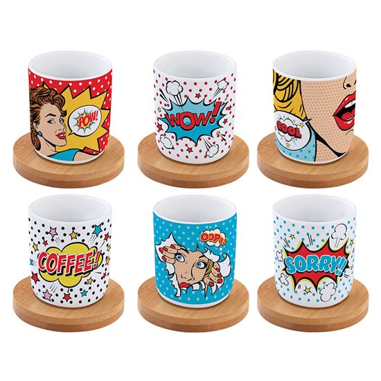 Sraith de 6 chupán "Pop Art" le saucers, poirceallán, 70 ml - Nuova R2S