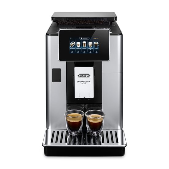 Cafetera espresso automática, 1450W, "PrimaDonna Soul", plateada / negra - De'Longhi