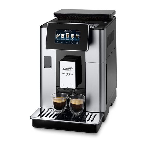 Cafetera espresso automática, 1450W, "PrimaDonna Soul", plateada / negra - De'Longhi