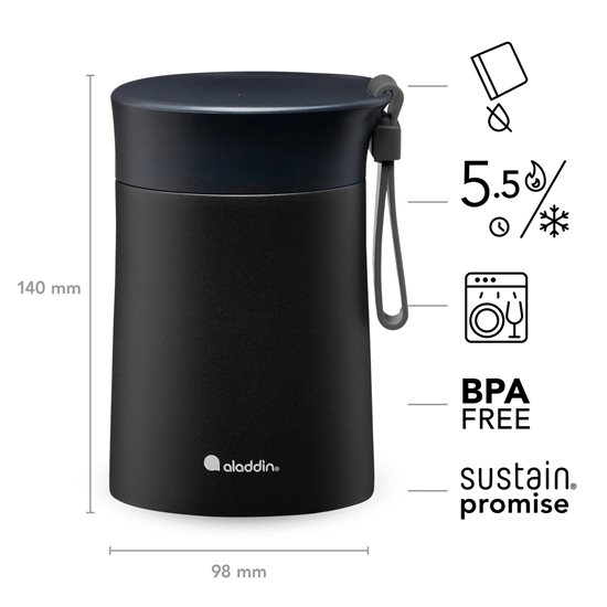 Vakuumförseglad mugg, rostfritt stål, 400ml, <<Lava Black>>, "Bistro" - Aladdin