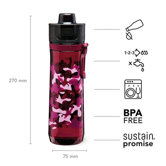 Plastikflasche, 800 ml, <<Burgund>>, "Sports Tracker" - Aladdin