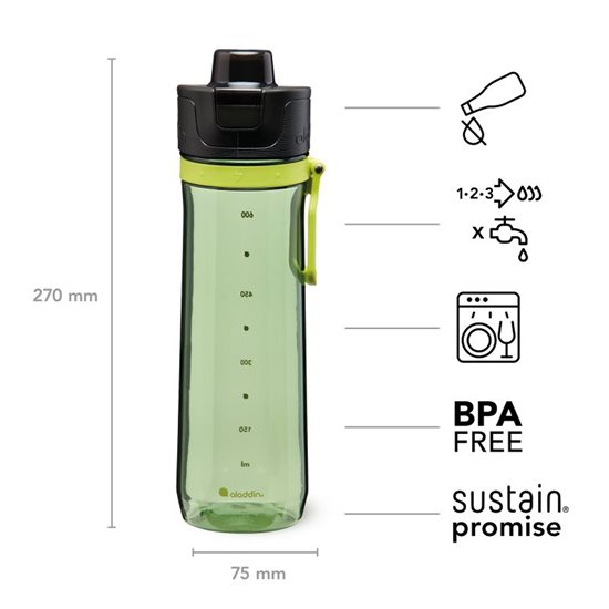 Plastic bottle, 800ml, <<Sage Green>>, "Sports Tracker" - Aladdin