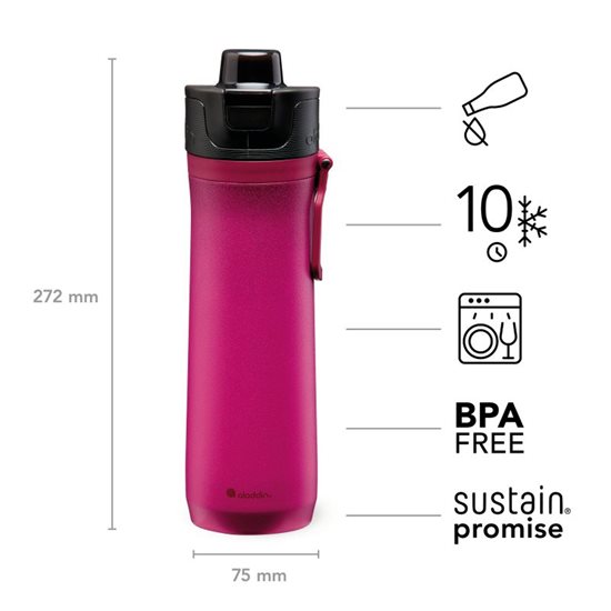 Stainless steel thermo-insulating bottle, 600ml, <<Burgundy>>, "Sports Thermavac" - Aladdin