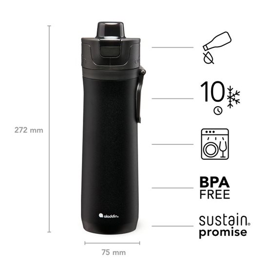 Stainless steel thermo-insulating bottle, 600ml, <<Lava Black>>, "Sports Thermavac" - Aladdin