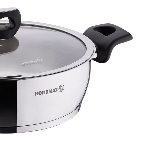 Saute pan, stainless steel, b'għatu, 24cm / 3.4L, "Nora" - Korkmaz