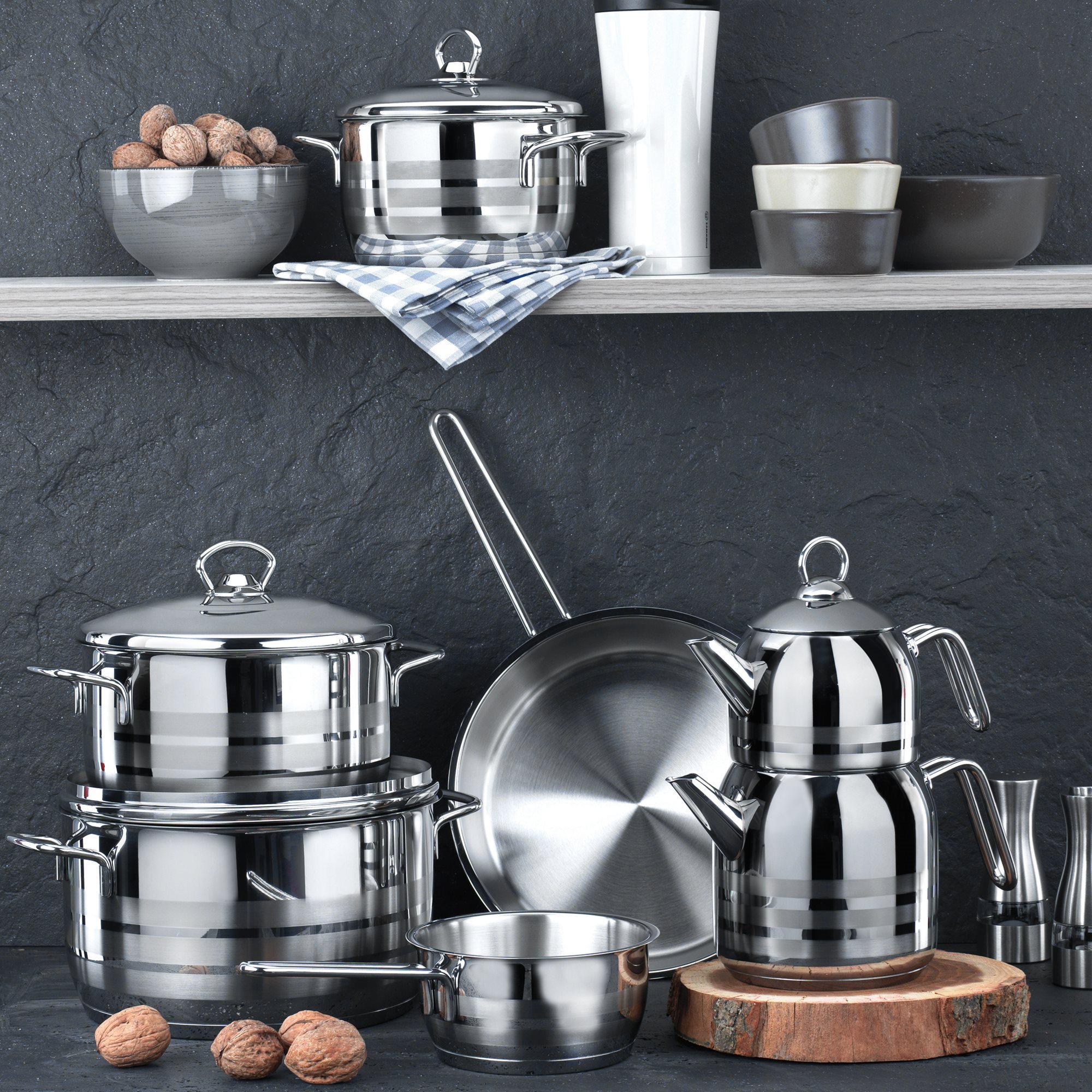 Cookware set, stainless steel, 11 pieces, Astra - Korkmaz
