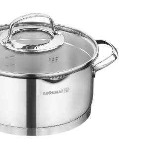 Pentola in acciaio inox, con coperchio, 20 cm / 3 l, "Steama" - Korkmaz