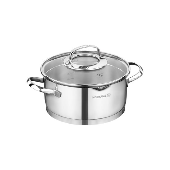Stainless steel saucepan, with lid, 20 cm / 3 l, "Steama" - Korkmaz