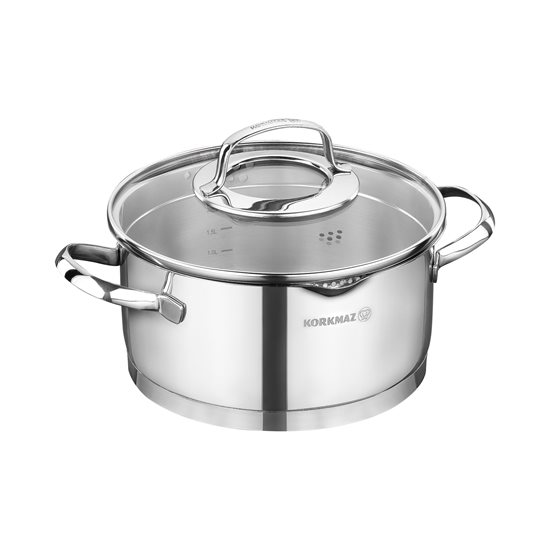 Stainless steel saucepan, with lid, 24 cm / 5.5 l, "Steama" - Korkmaz
