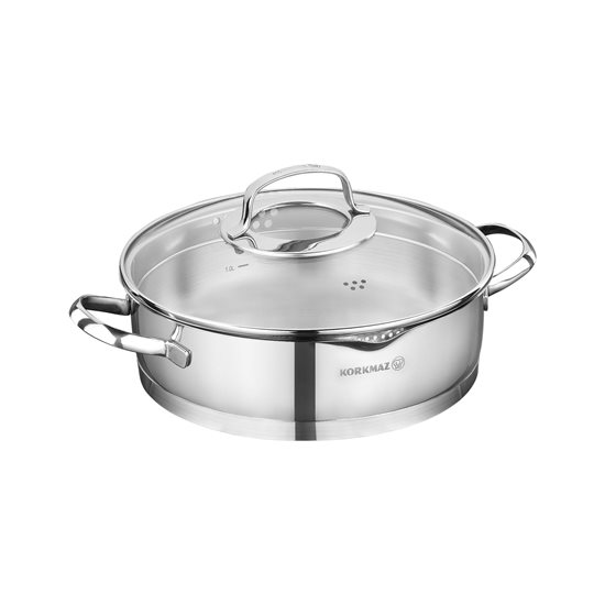 Sauté kastrolis, nerūsējošais tērauds, ar vāku, 24cm / 3L, "Steama" - Korkmaz