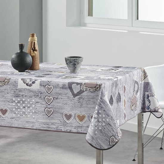 Toalha de mesa retangular "Cinza - Corações", 148x240 cm - Prodeco