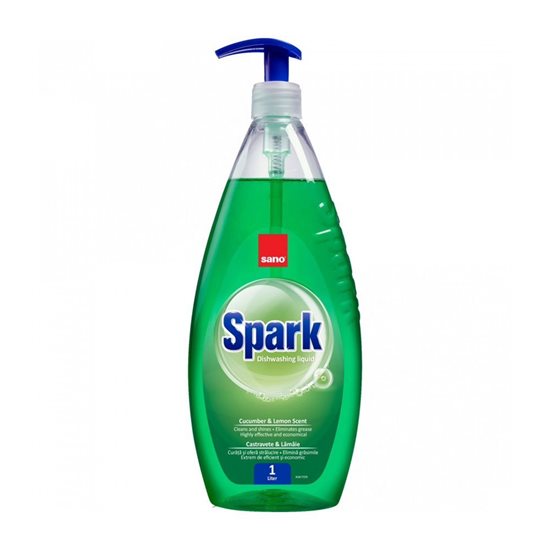 Detergent do mycia naczyń z małą pompką, 1L, "Spark", ogórek - Sano