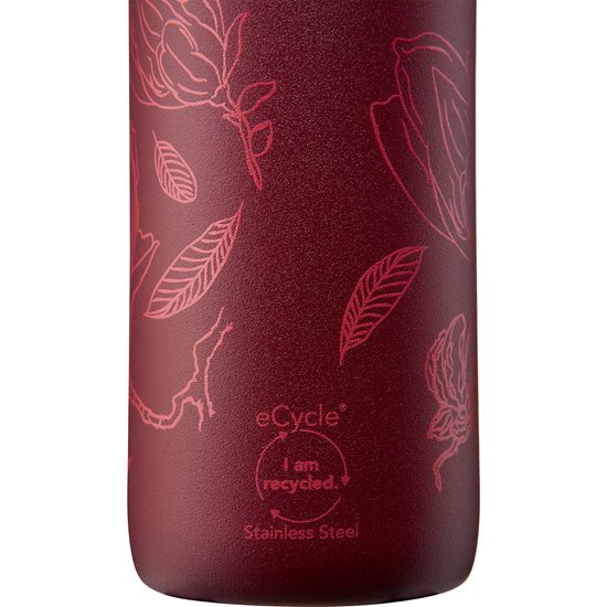 Paslanmaz çelik şişe, 600ml, "Cityloop Thermavac", Bordo Manolya Baskı - Aladdin