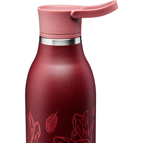 Stainless steel bottle, 600ml, "Cityloop Thermavac", Burgundy Magnolia Print - Aladdin